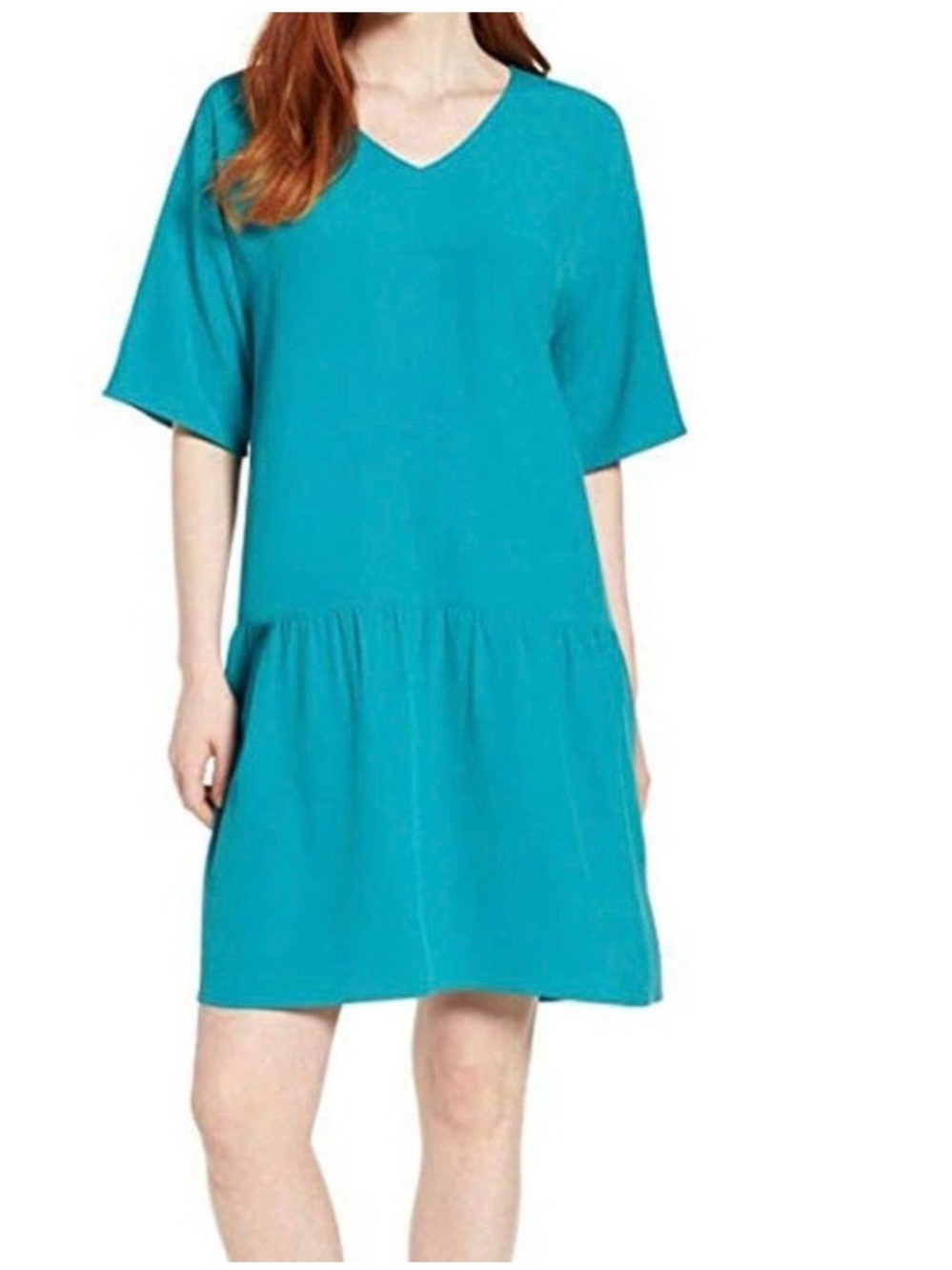 Eileen Fisher Drop Waist Tencel Blend Crepe Dress XL